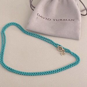 David Yurman Bel Aire Box Chain Turquoise & 14k Lariat Toggle Necklace 27”